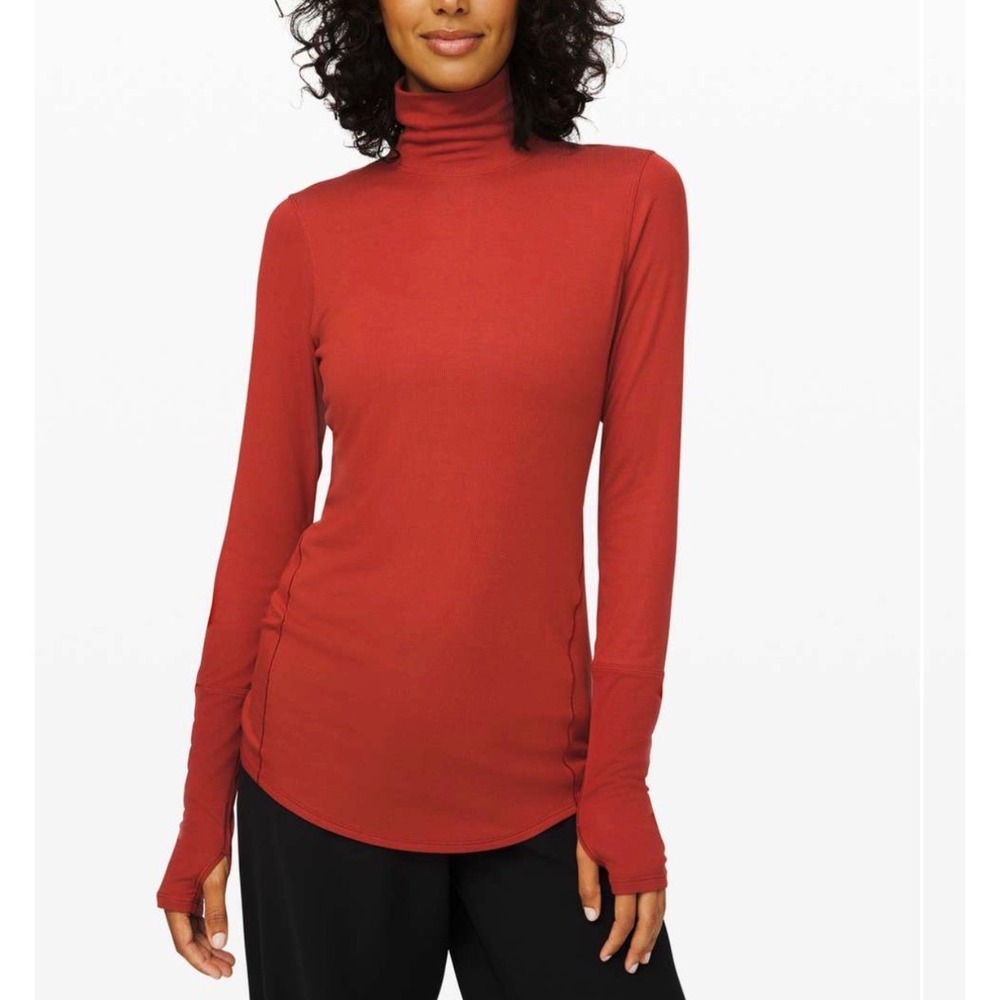 Lululemon Full Day Ahead Turtleneck Top Women Medium Magma Ribbed Long Sleeve